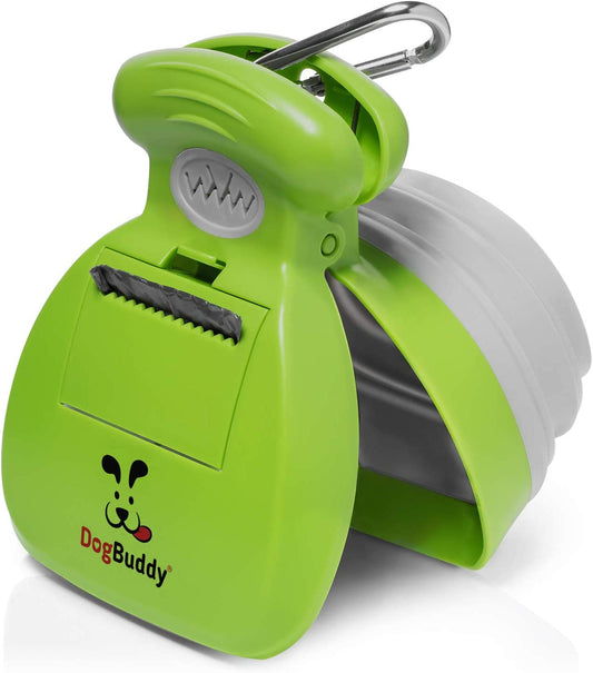 "Convenient and Portable Dog Pooper Scooper with Bag Attachment and Bonus Accessories - Perfect for Small and Large Dogs - Includes Leash Clip and Dog Poop Bags (Medium, Kiwi)"